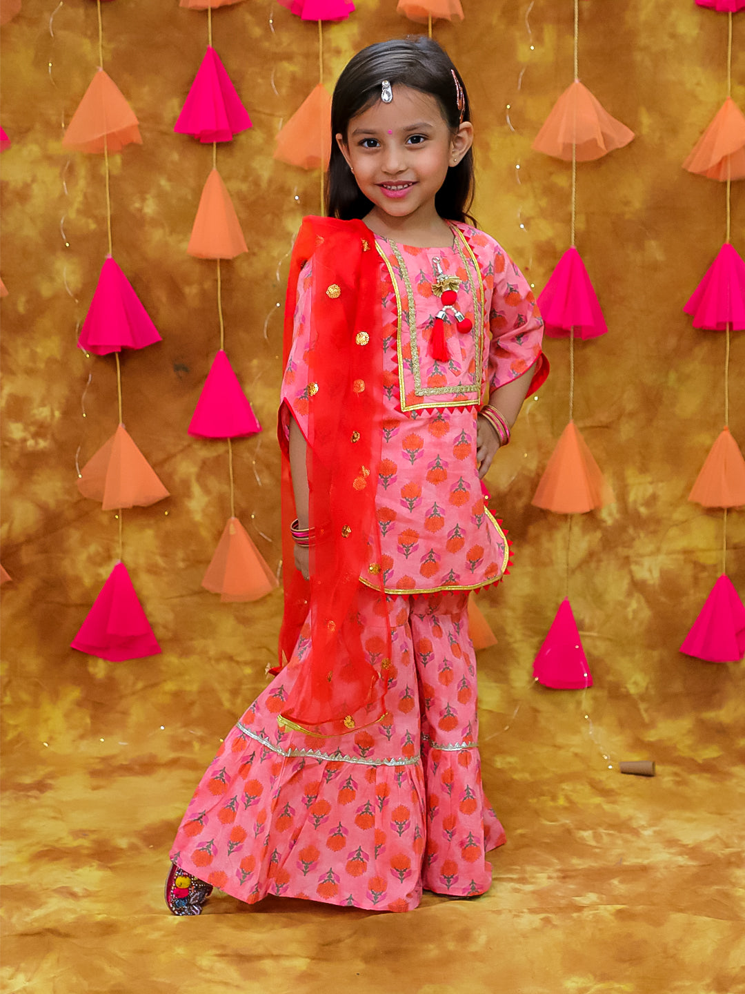 KID1 Bela Kurti Sharara Set Peach