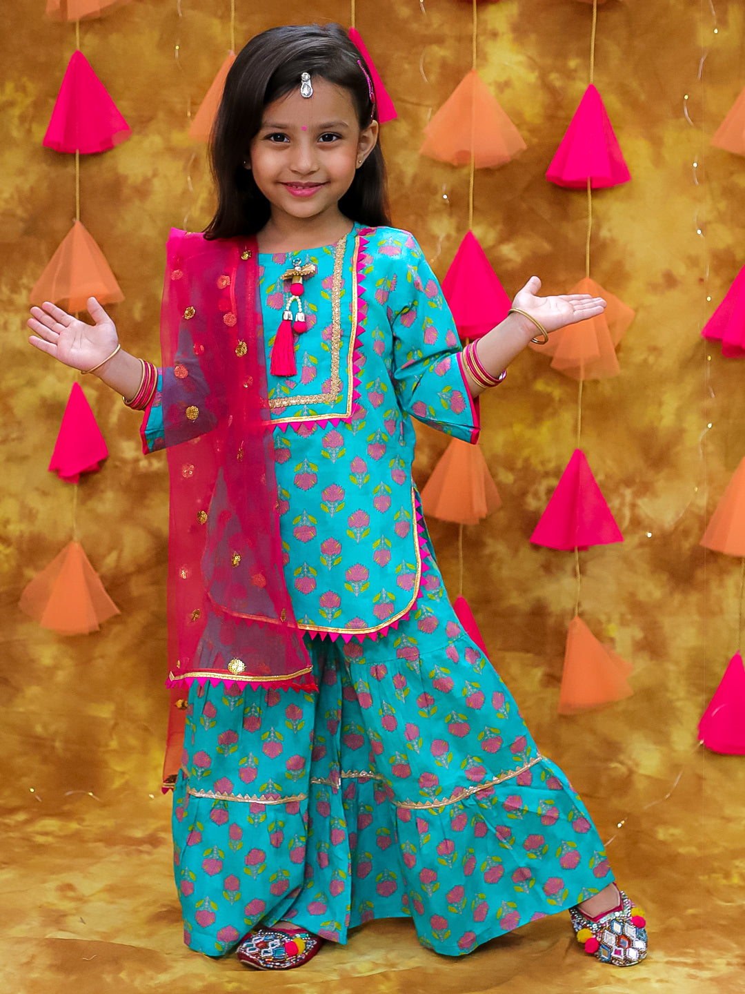 KID1 Bela Kurti Sharara Set Turquoise
