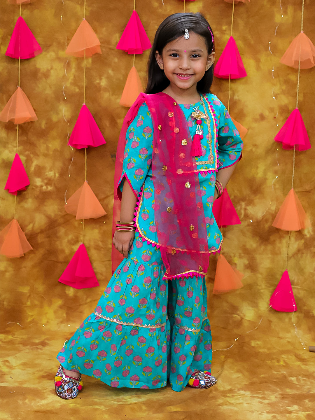 KID1 Bela Kurti Sharara Set Turquoise