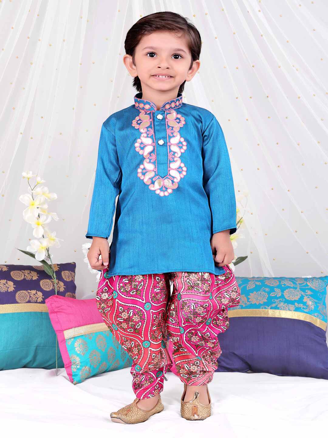 KID1 Gota-Work Kurta with Dhoti  Pants Blue
