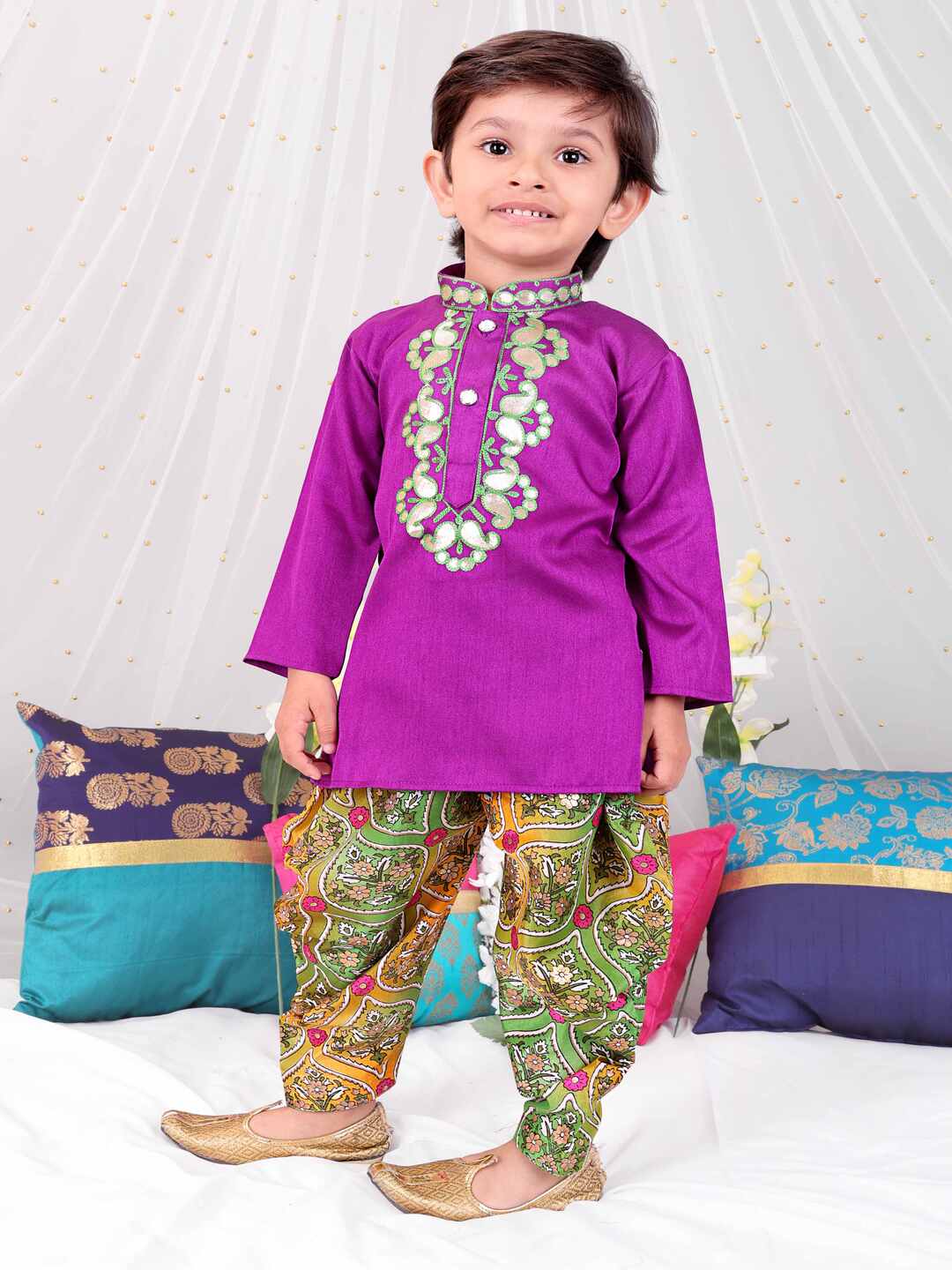 KID1 Gota-Work Kurta with Dhoti  Pants Purple