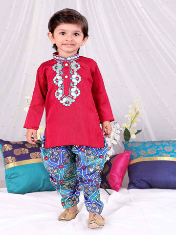 KID1 Gota-Work Kurta with Dhoti  Pants Red