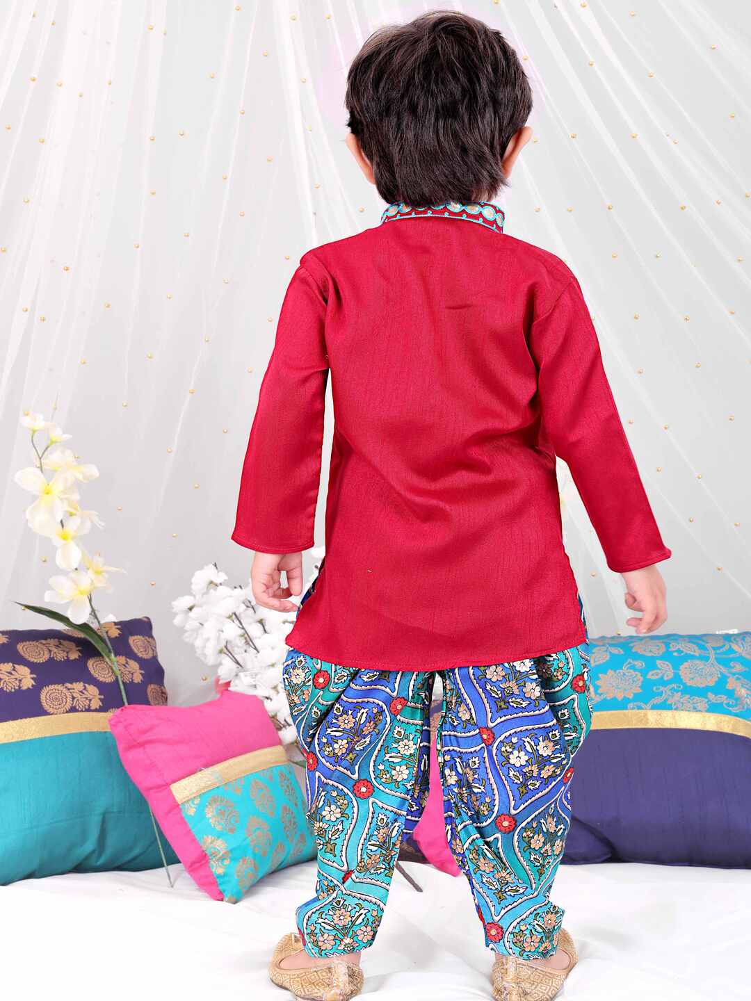KID1 Gota-Work Kurta with Dhoti  Pants Red