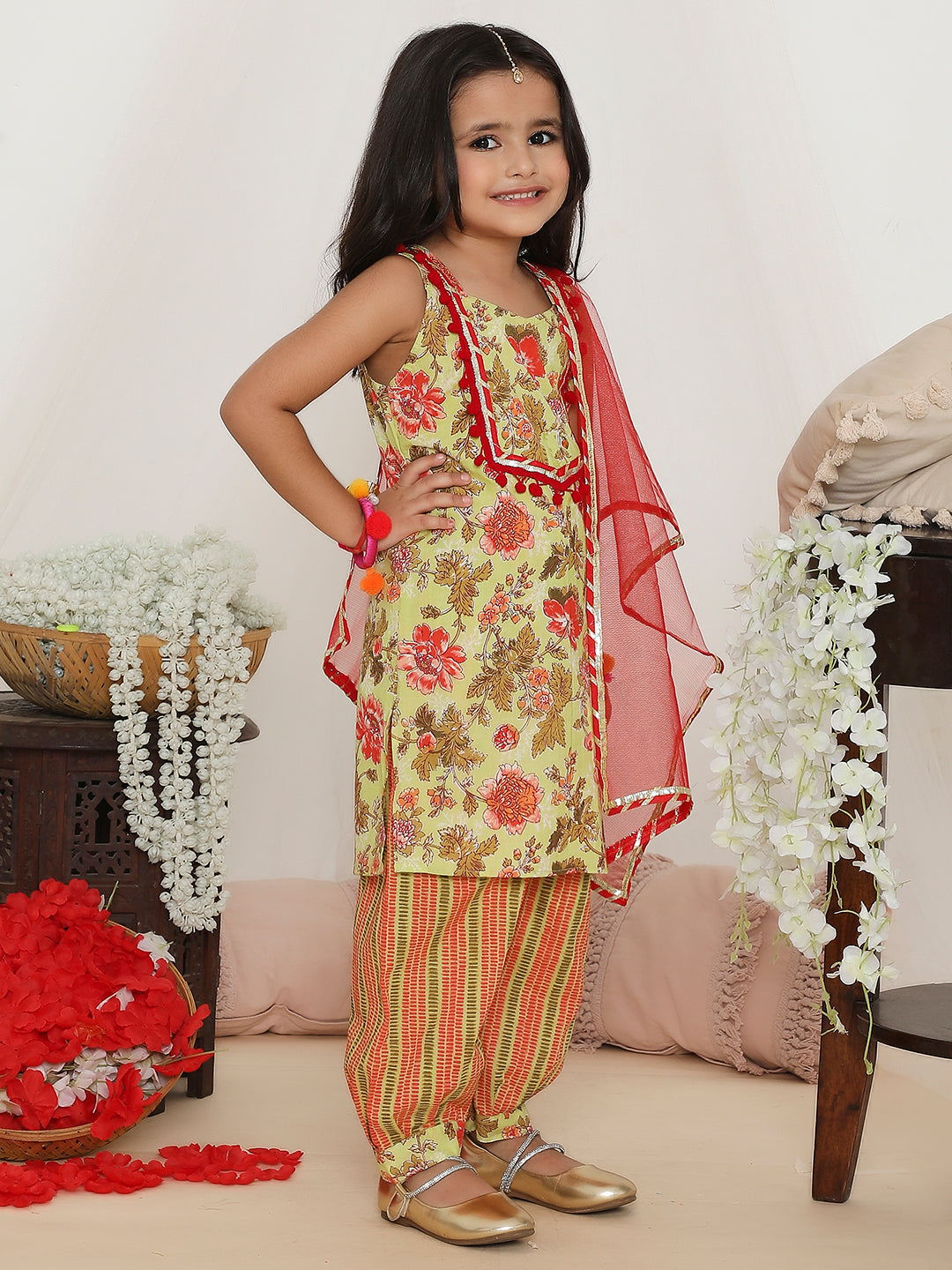 KID1 Gulabo Kurti with Afghani Pants Green