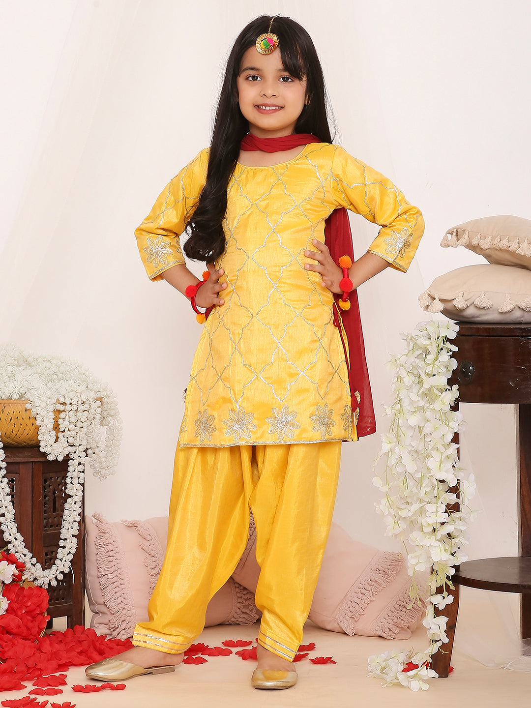 KID1 Gota Patti Kurti Salwar Yellow