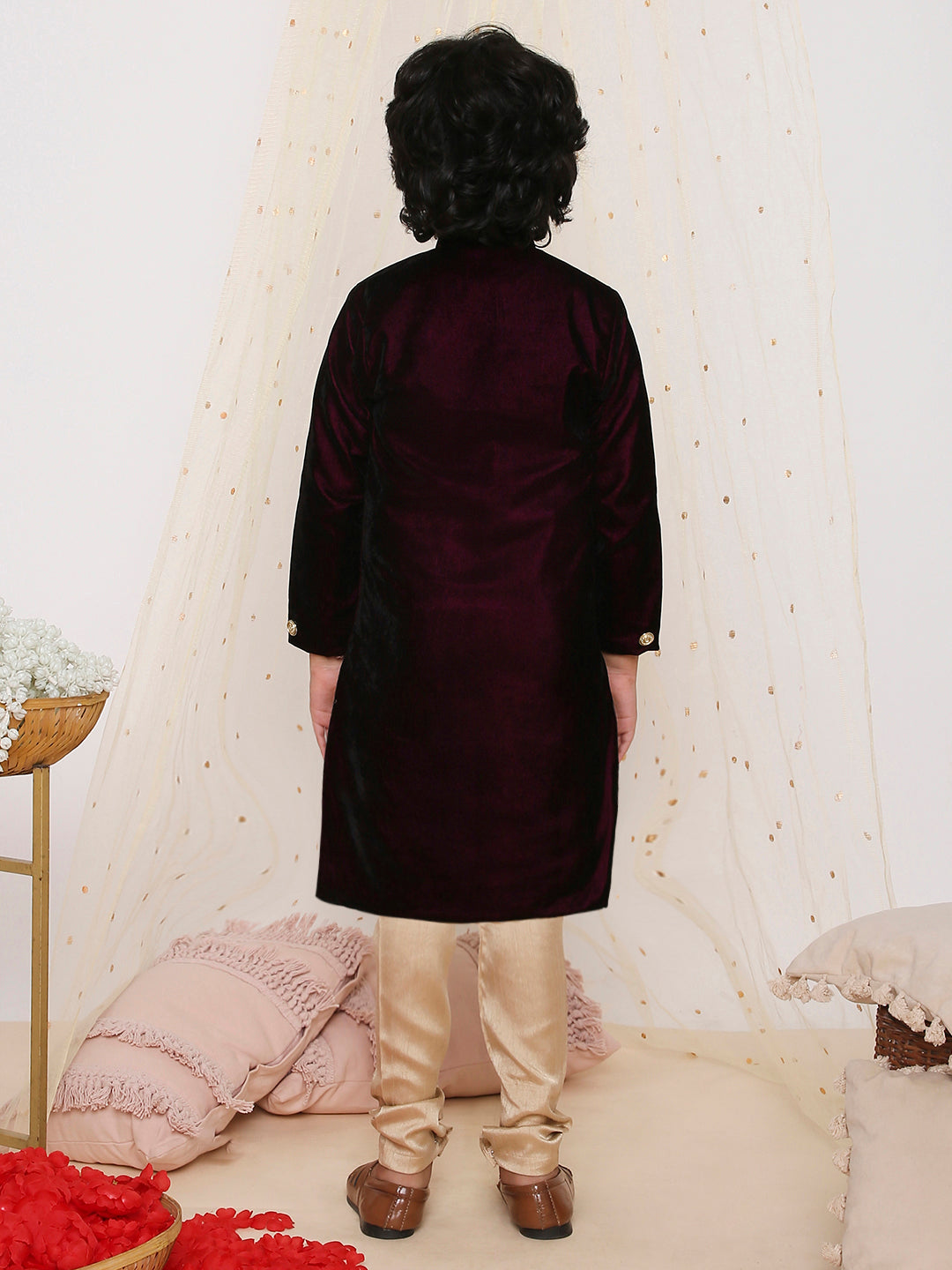 KID1 Royal Velvet Sherwani Set Purple