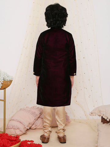 KID1 Royal Velvet Sherwani Set Purple