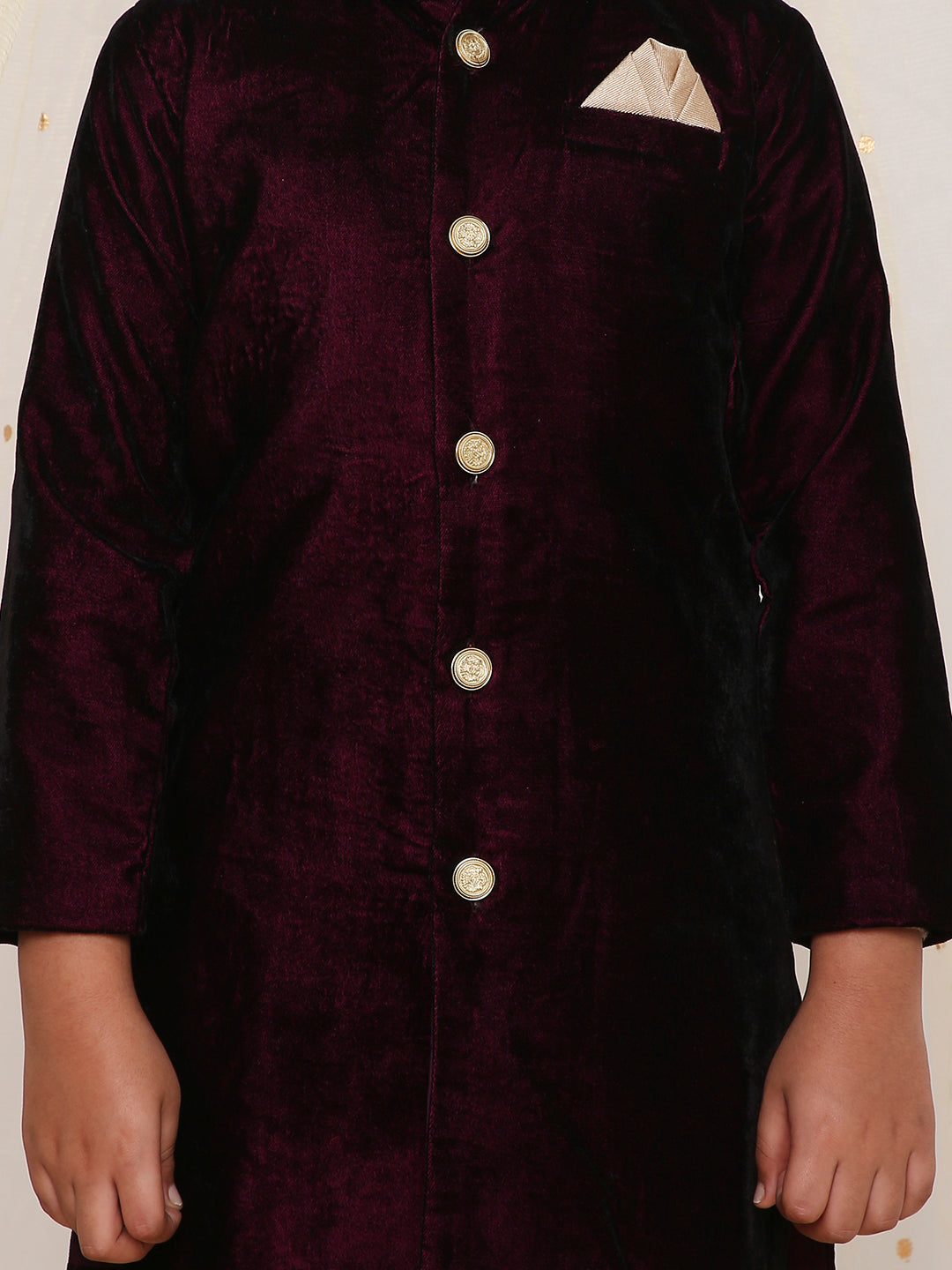 KID1 Royal Velvet Sherwani Set Purple