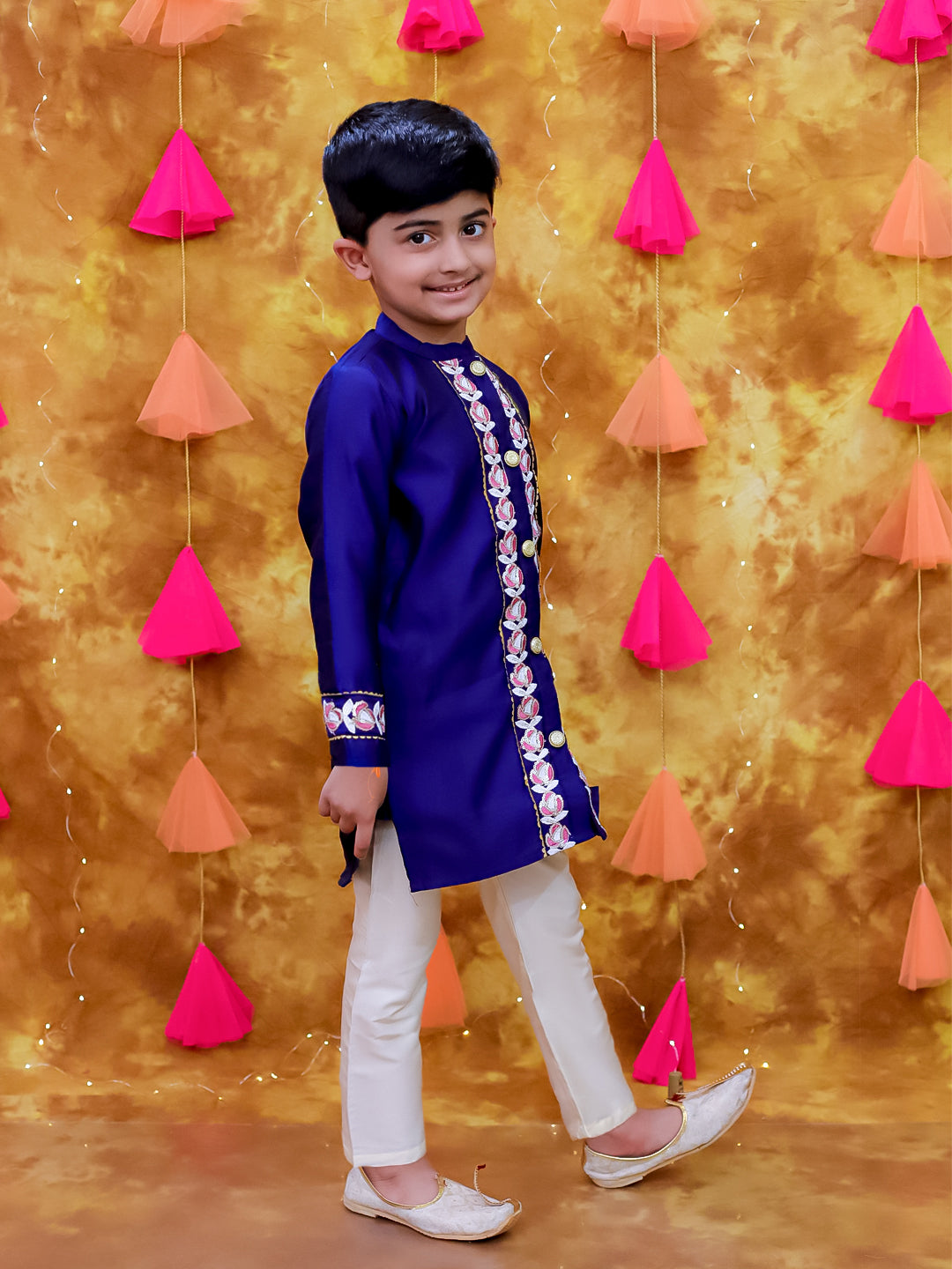 KID1 Rose Bliss Sherwani Set Navy Blue