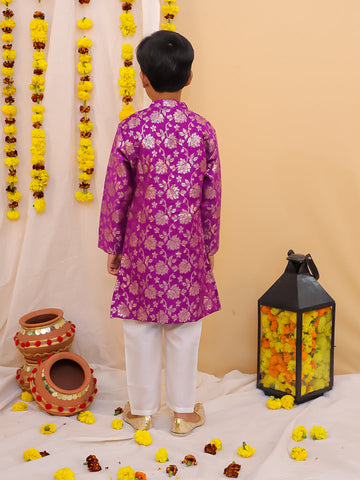 KID1 Chanderi Jacquard Sherwani Purple