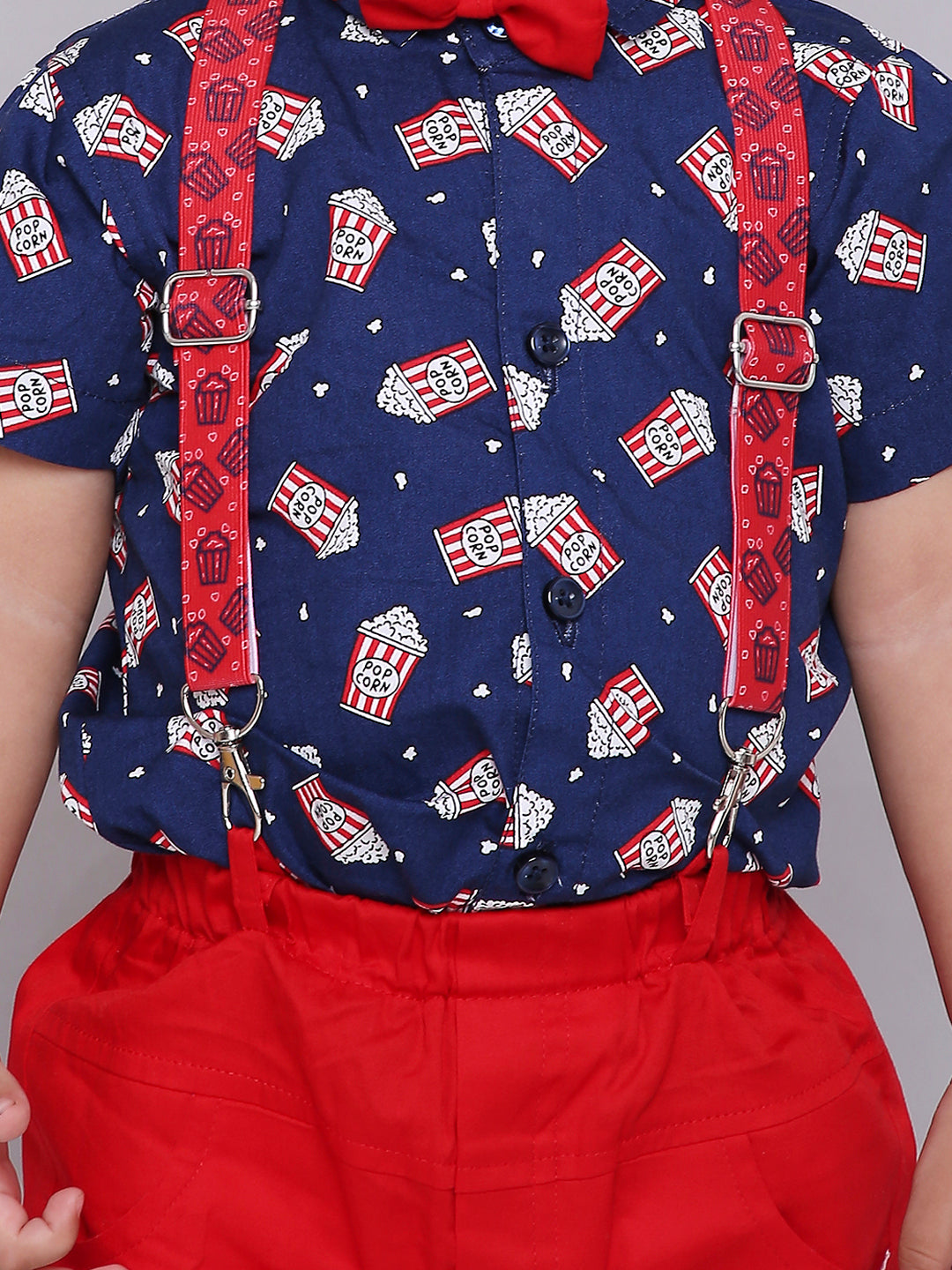 KID1 Summer Shirt and Shorts Set With Bow Tie and Suspenders Blue