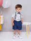 KID1 Summer Shirt and Shorts Set With Bow Tie and Suspenders Grey