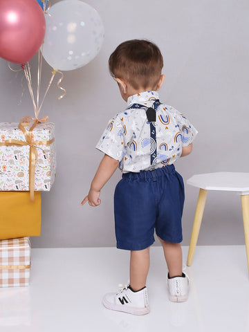 KID1 Summer Shirt and Shorts Set With Bow Tie and Suspenders Grey