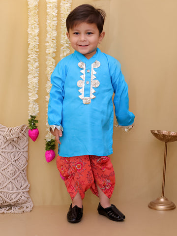 KID1 Kurta With Floral Dhoti Blue