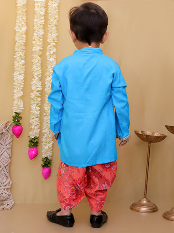KID1 Kurta With Floral Dhoti Blue