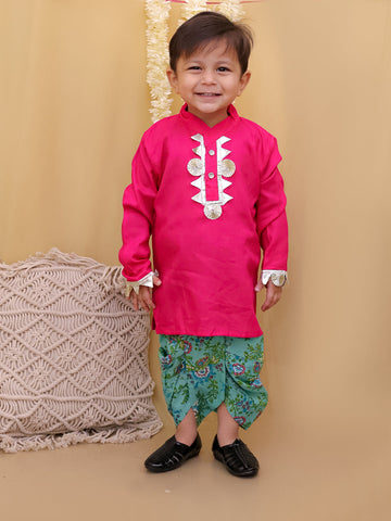 KID1 Kurta With Floral Dhoti Pink