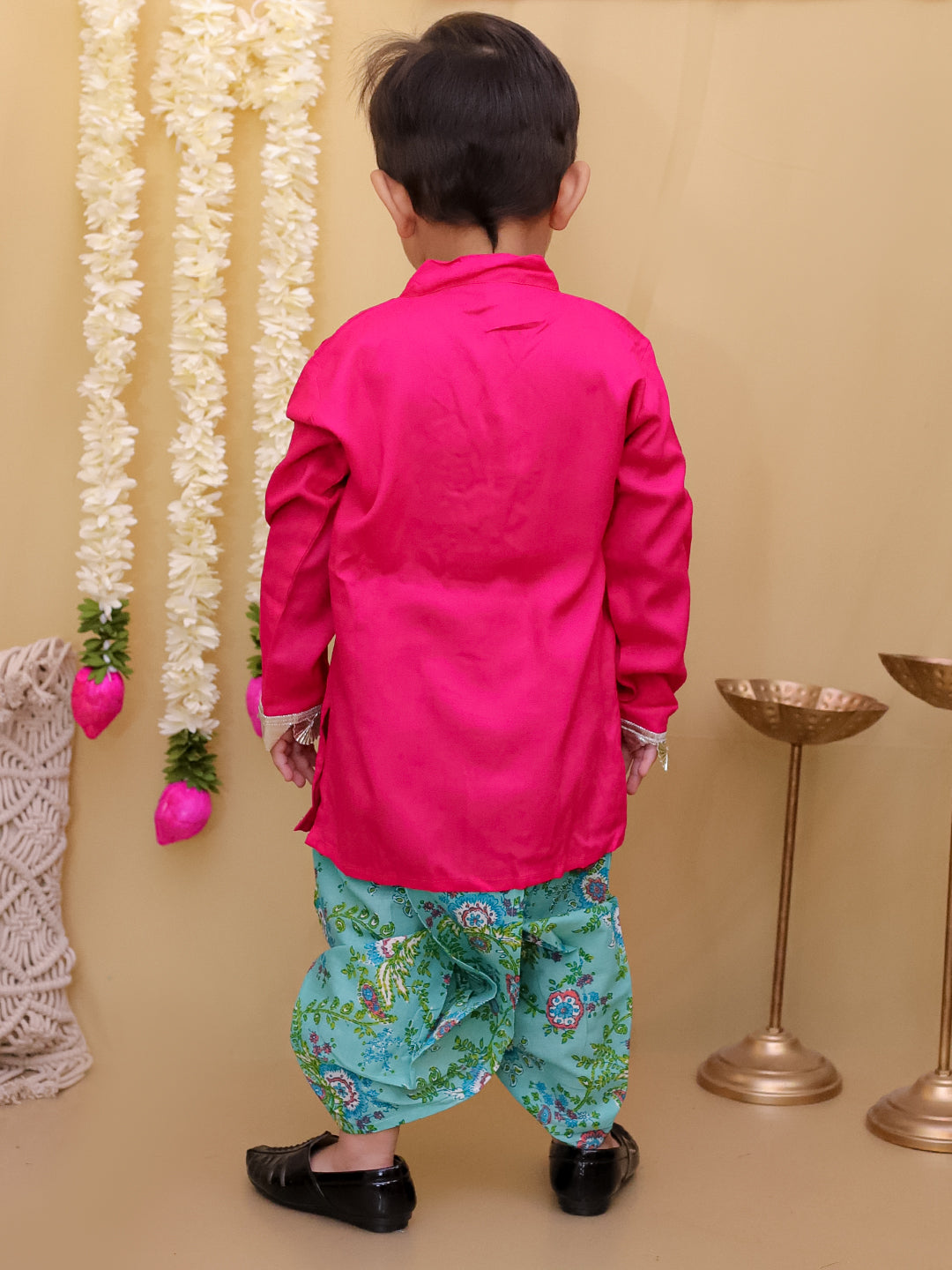 KID1 Kurta With Floral Dhoti Pink