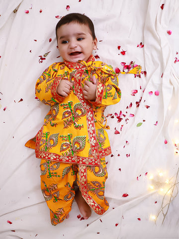 KID1 Printed Angharakha Kurta Dhoti Yellow