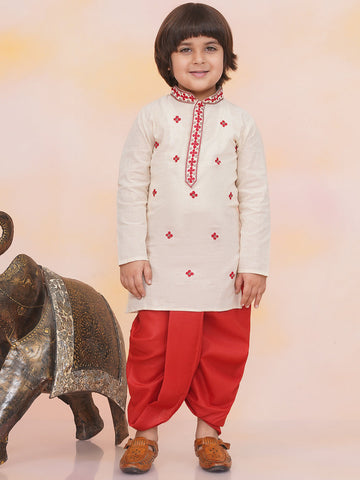 KID1 Aari Embroidered Handloom Kurta With Dhoti Offwhite