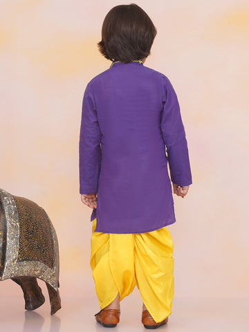 KID1 Aari Embroidered Handloom Kurta With Dhoti Purple