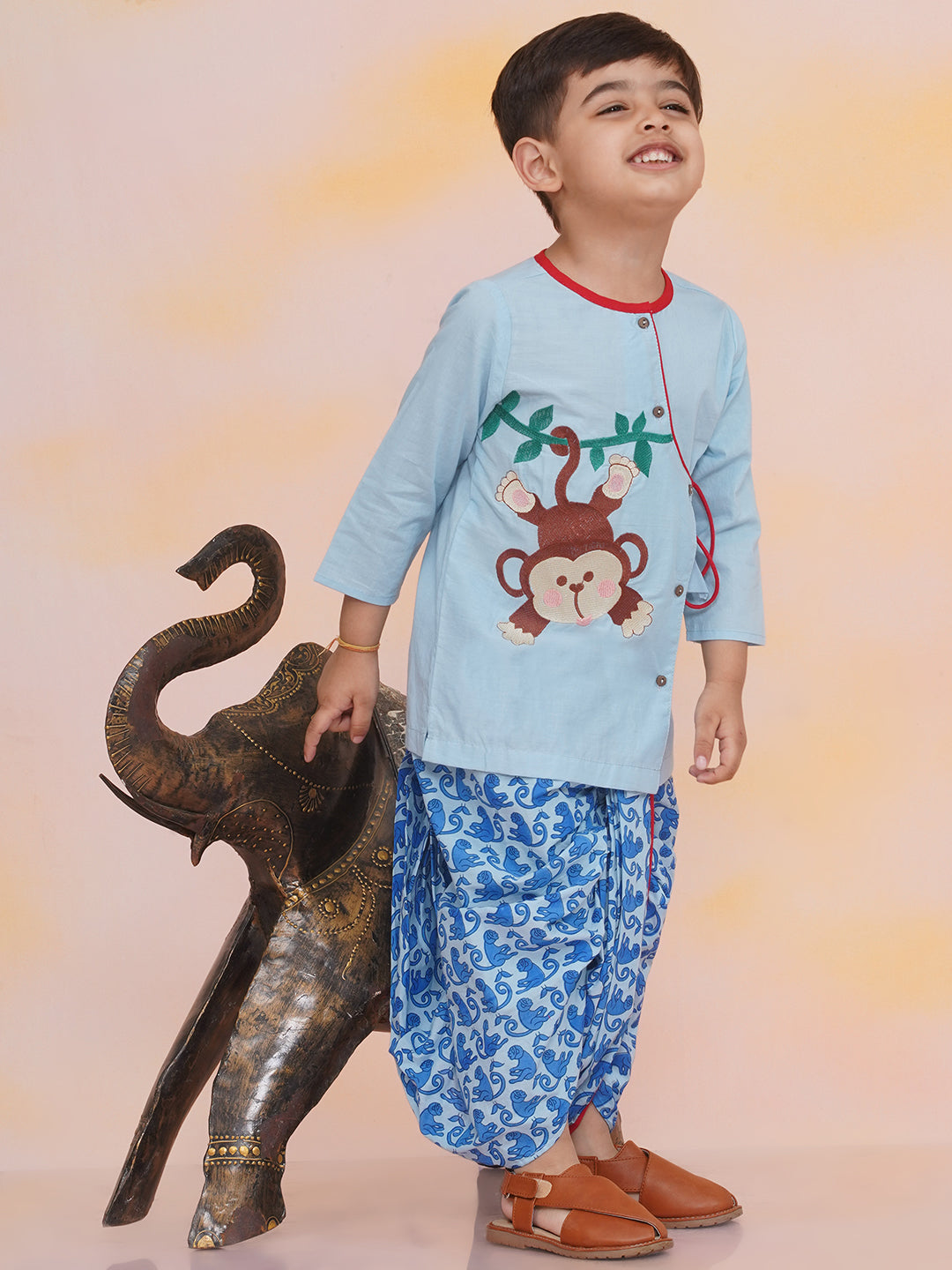 KID1 Badmaash Bandar Kurta Dhoti Blue