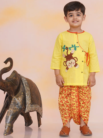 KID1 Badmaash Bandar Kurta Dhoti Yellow