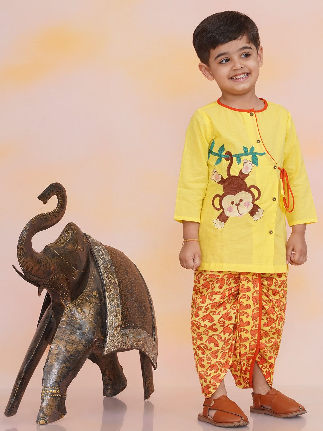 KID1 Badmaash Bandar Kurta Dhoti Yellow