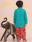 KID1 Leela Choli with Printed Lehenga & Crushed Dupatta For Girls With Morpankh Embroidered Dhoti Set For Boys - Green