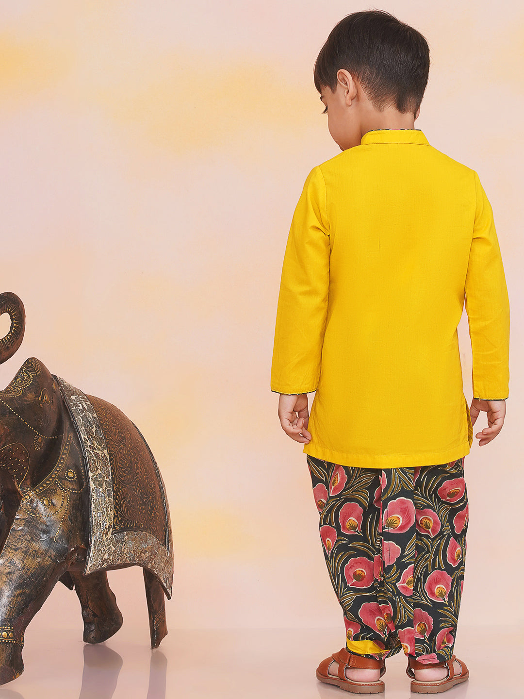 KID1 Morpankh Embroidered Dhoti Set Yellow