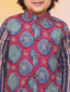 KID1 Floral Jacket With Motiff Printed Kurta And Dhoti Set Blue