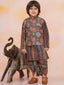 KID1 Floral Jacket With Motiff Printed Kurta And Dhoti Set Green