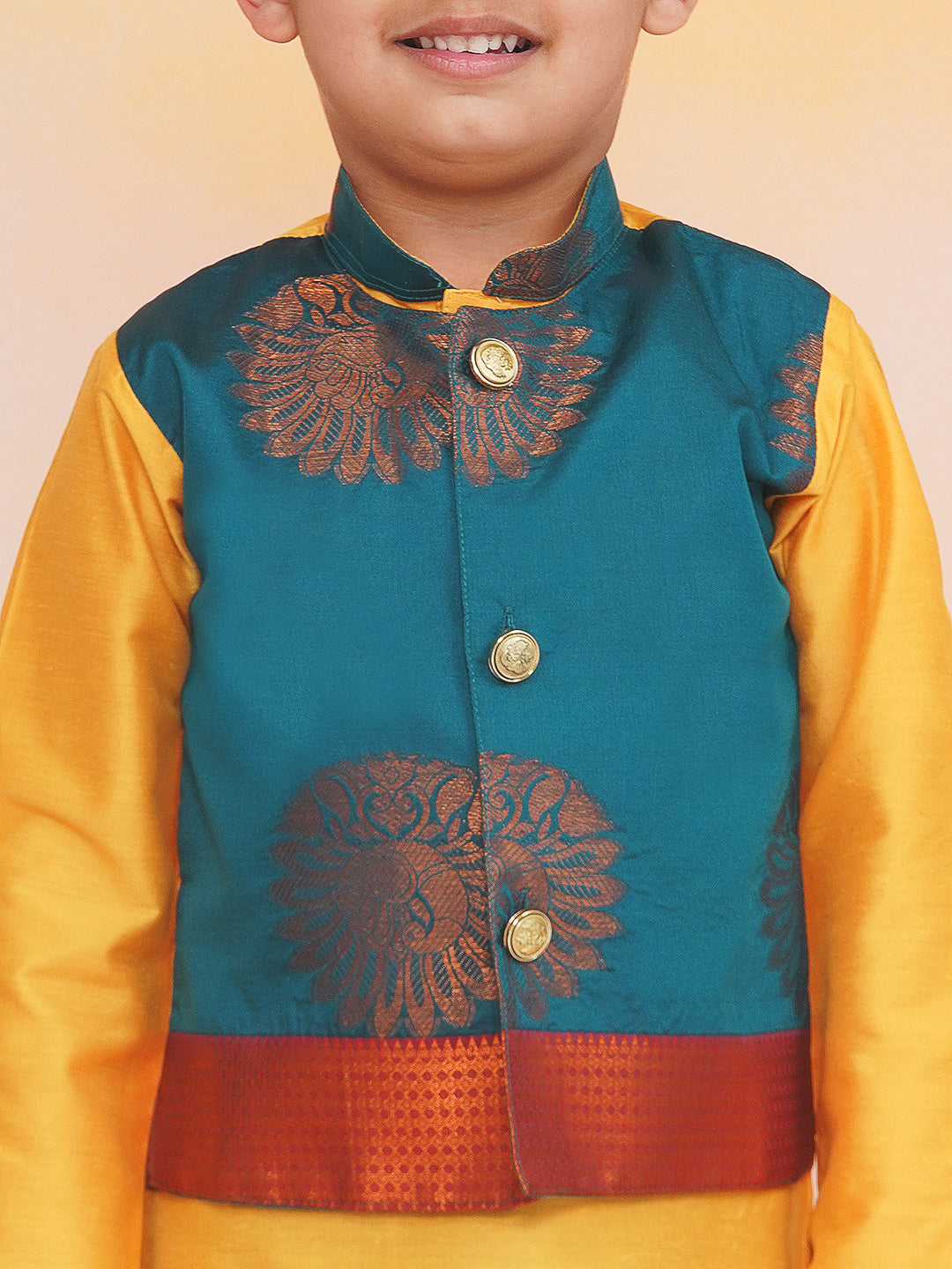 KID1 Attached Silk Jacket Kurta With Dhoti Green