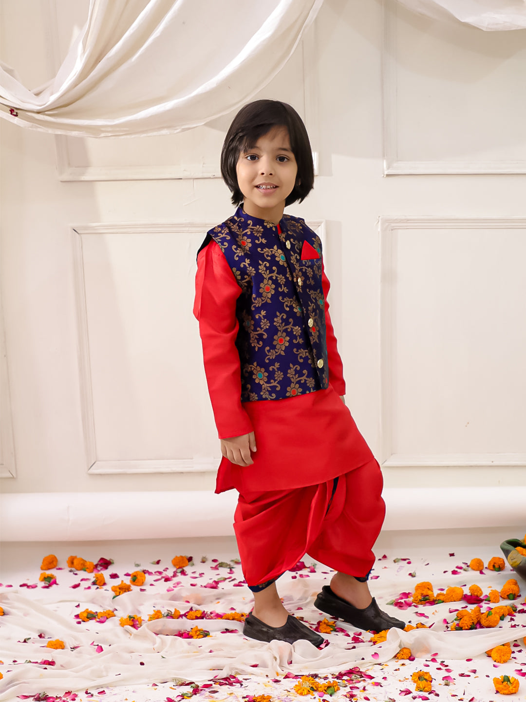 KID1 Royal Kurta Dhoti With Jacket Navy Blue