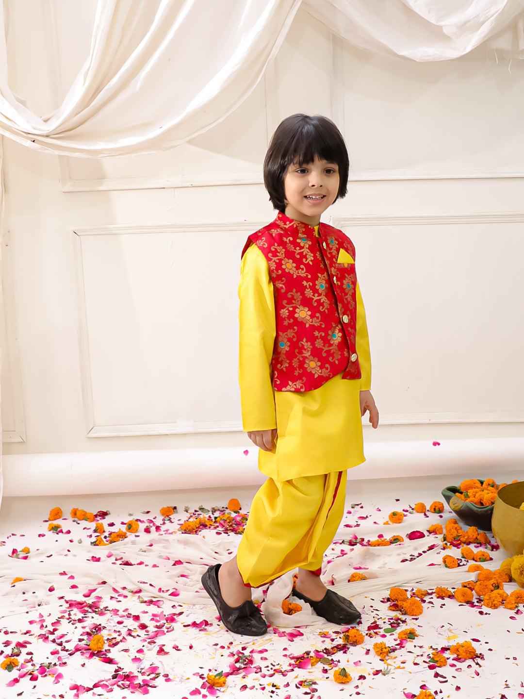 KID1 Royal Kurta Dhoti With Jacket Red