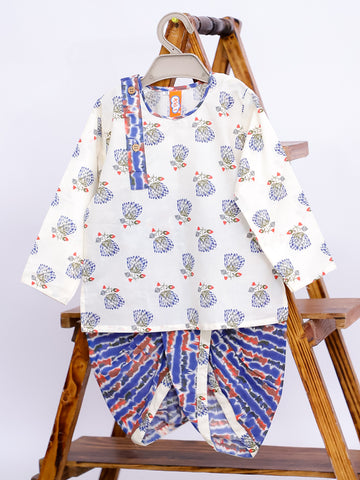 Kid One Pure Cotton Blossom Kurta Pyjama Set For Boys Blue