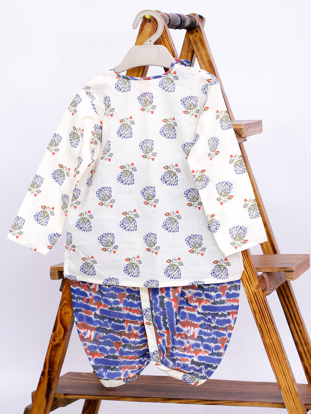 Kid One Pure Cotton Blossom Kurta Pyjama Set For Boys Blue