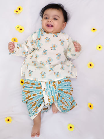 Kid One Pure Cotton Blossom Kurta Pyjama Set For Boys Green