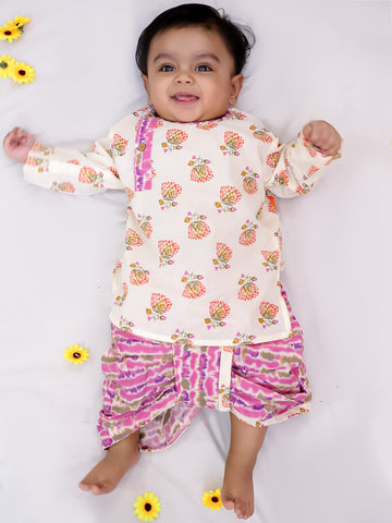 Kid One Pure Cotton Blossom Kurta Pyjama Set For Boys Pink