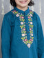 KID1 Flower Embroidered Kurta With Dhoti Set Blue