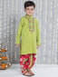 KID1 Flower Embroidered Kurta With Dhoti Set Green