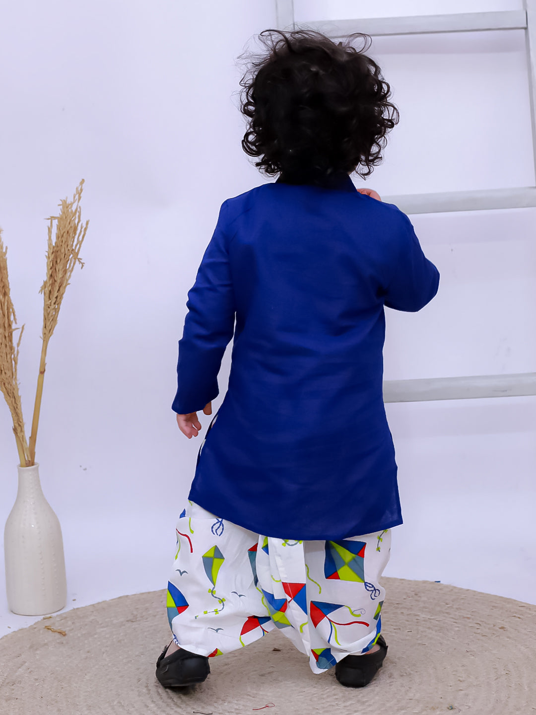 Kid One Kite Embroidered Kurta with Printed Dhoti Set Blue