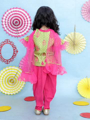 KID1 Veera Kurti With Dhoti Set Green