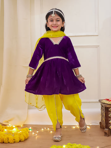 Kid One Veena Velvet Peplum Set Purple