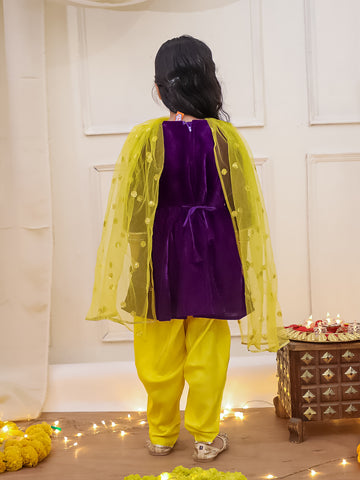 Kid One Veena Velvet Peplum Set Purple