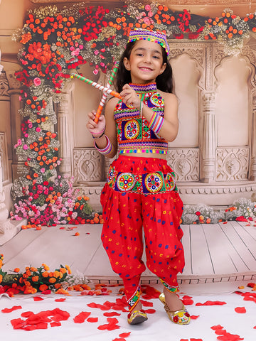 KID1 Dandia Nights Dhoti Set With Cap Red