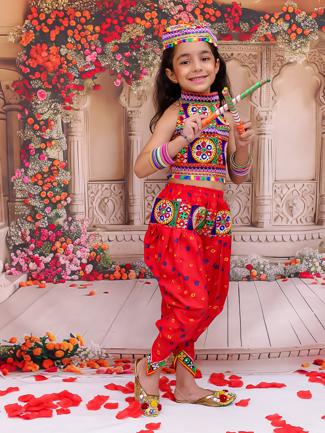 KID1 Dandia Nights Dhoti Set With Cap Red