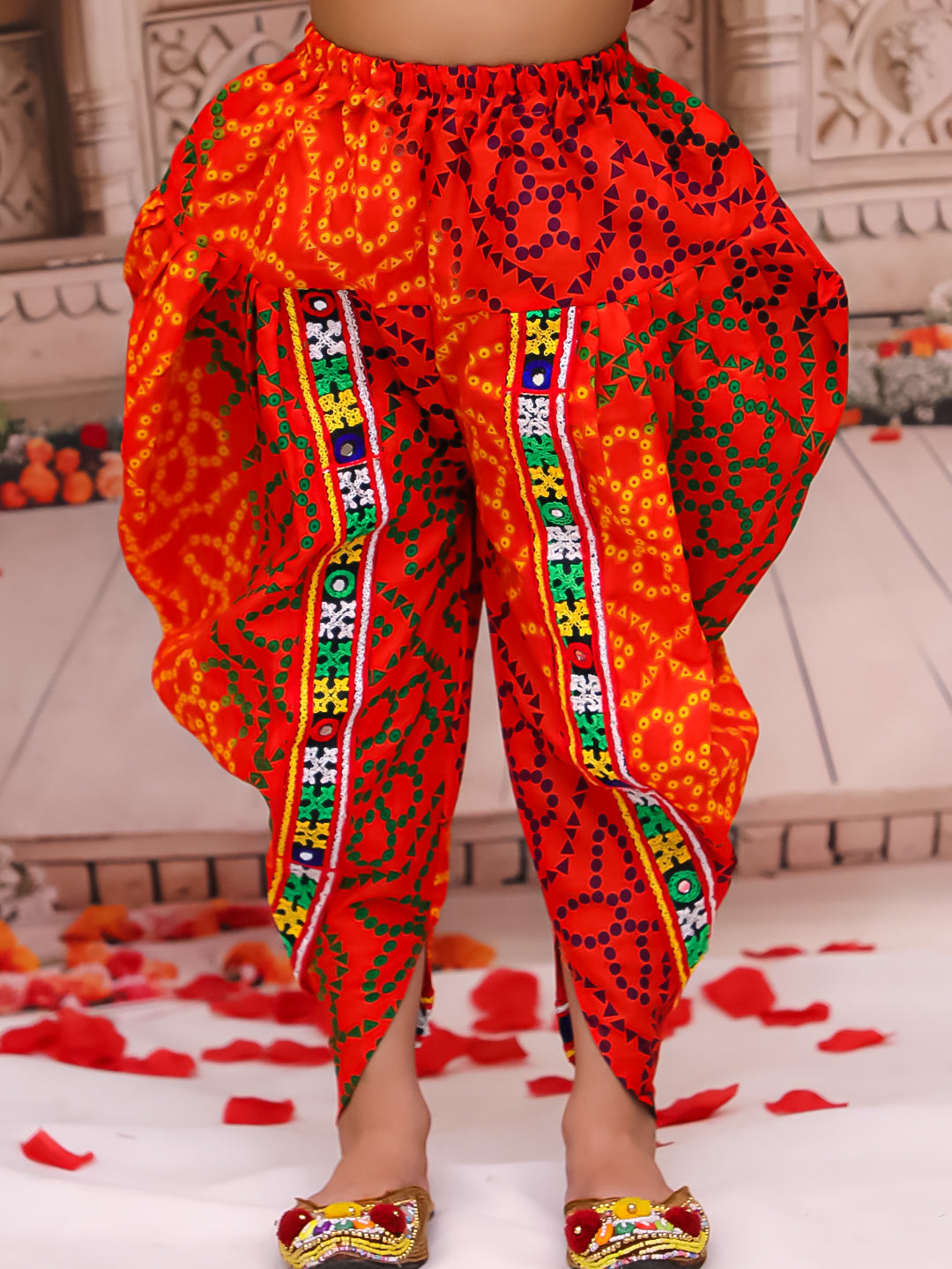 KID1 Dandia Mania Dhoti Set For Girl With Colourama Navratri Kurta Dhoti Set For Boys - Orange