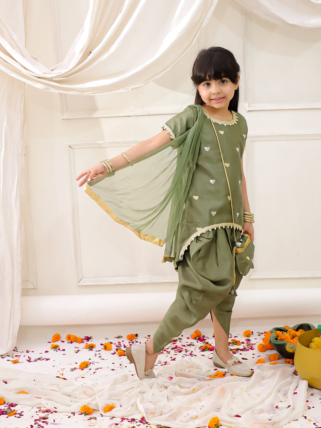 KID1 Dilkudi High Low Kurti Dhoti Set Green