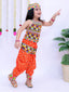 Kid One Navratri Printed Cotton Top Dhoti With Cap Set For Girls Orange