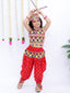 Kid One Navratri Printed Cotton Top Dhoti With Cap Set For Girls Red